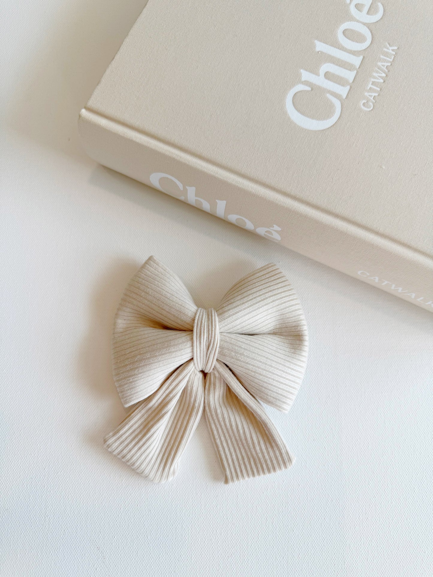 Beige Ribbed Sailor Bow