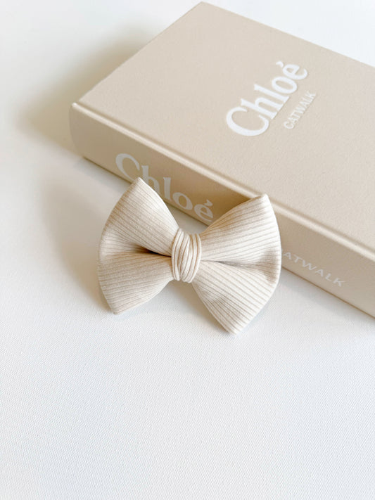 Beige Ribbed Bow Tie
